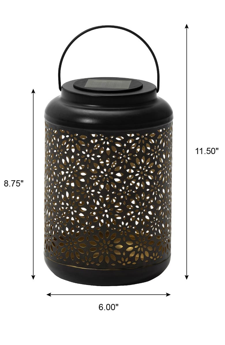 Glitzhome Metal Cutout Flower Solar Powered Outdoor Hanging Lantern with LED Light, Alternate, color, Black
