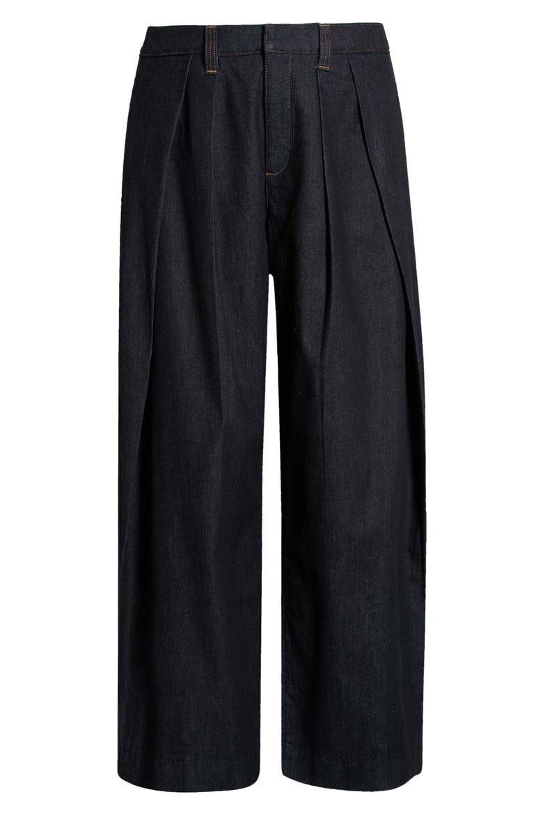 Pleated Barrel Leg Denim Trousers, Main, color, INDIGO
