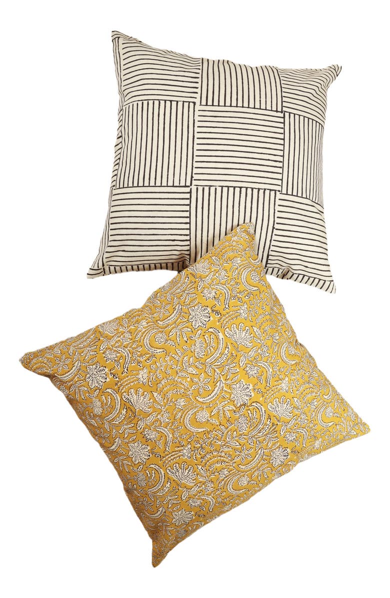 Ninéh Mustard Harmony Hand Block Print Pillow - Cover, Alternate, color, Mustard And Cream