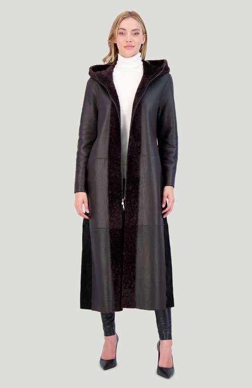 Gorski Reversible Shearling Lamb Belted Long Coat With Side Slits In Brown