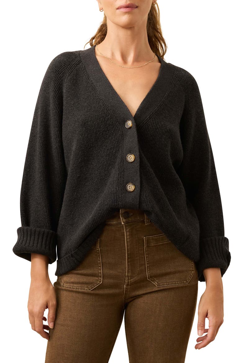 Jackson Rib V-Neck Cotton Blend Cardigan, Main, color, CHARCOAL HEATHER