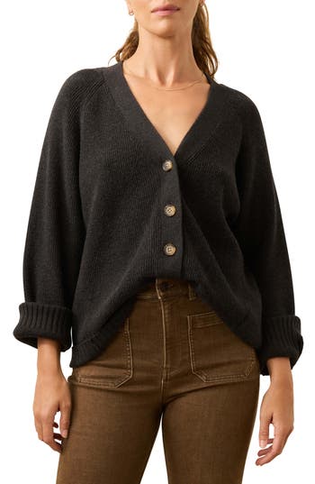 Faherty Jackson Rib V-neck Cotton Blend Cardigan In Black