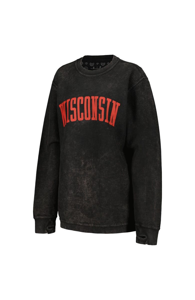 PRESSBOX Women's Pressbox Black Wisconsin Badgers Comfy Cord Vintage Wash Basic Arch Pullover Sweatshirt, Alternate, color, Black