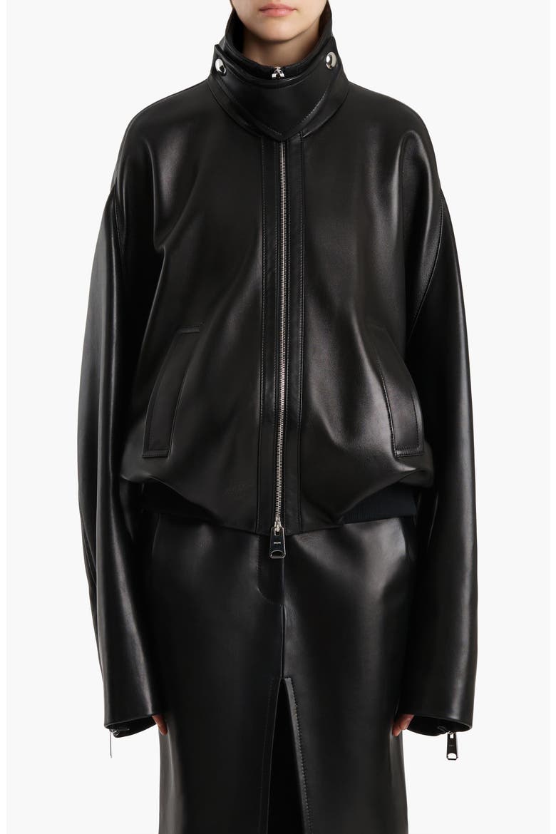 Hamett Leather Bomber Jacket, Main, color, BLACK