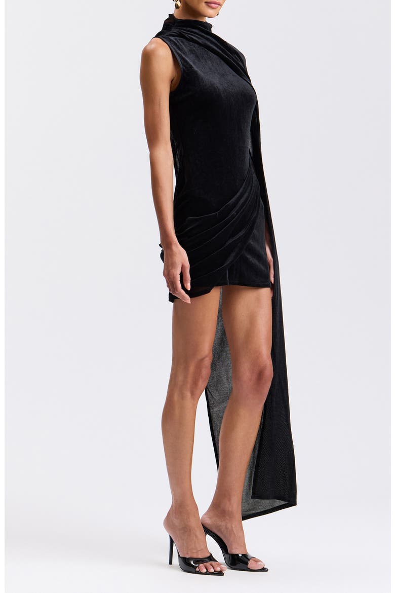 Mock Neck Minidress with Asymmetric Cape, Alternate, color, BLACK