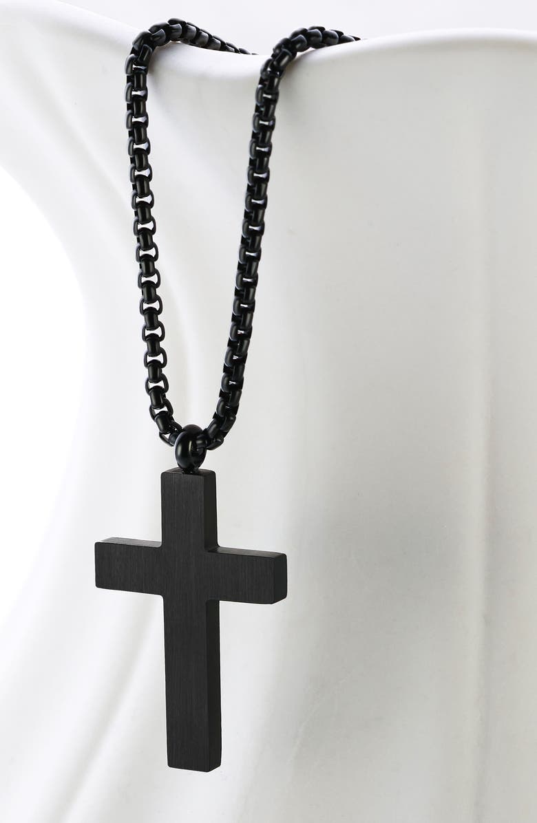 EDFORCE Men's Cross Pendant Necklace, Alternate, color, Black