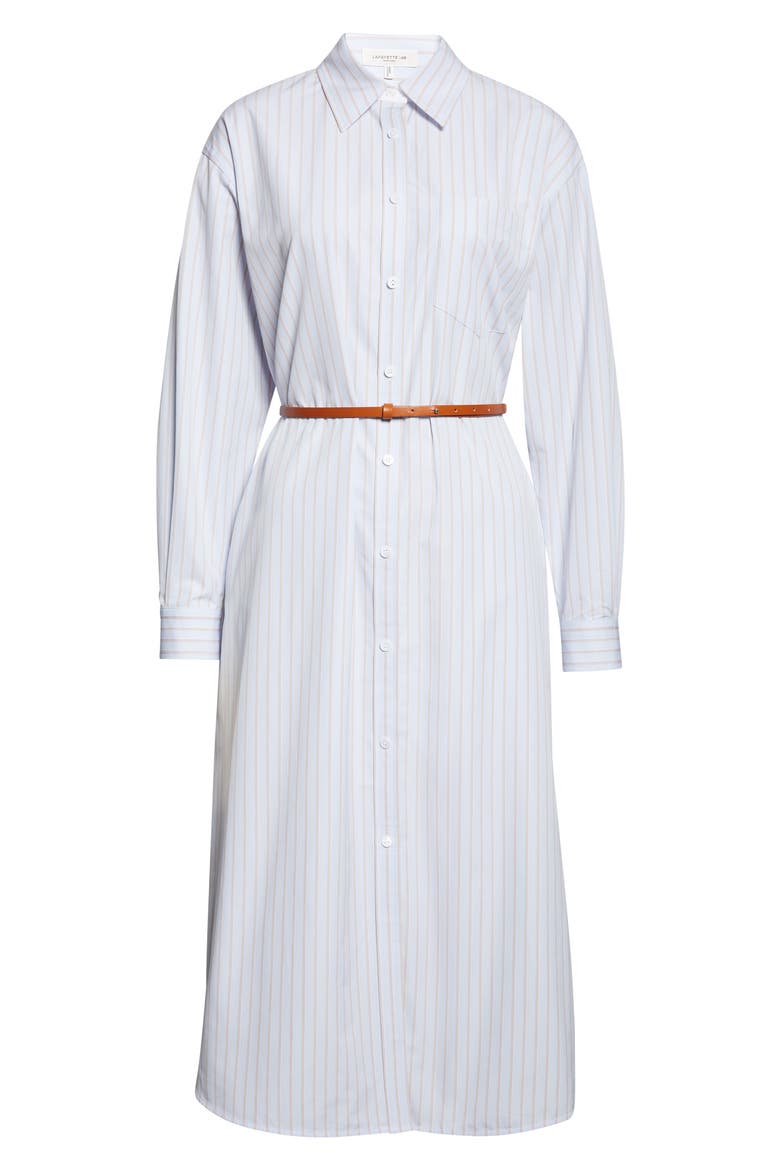 Aurora Stripe Long Sleeve Belted Oversize Cotton Poplin Midi Shirtdress, Alternate, color, GLACIER BLUE MULTI