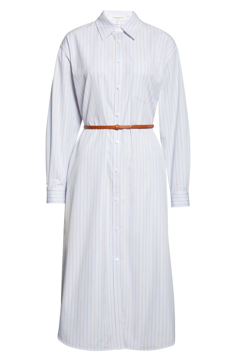 Lafayette 148 New York Aurora Stripe Long Sleeve Belted Oversize Cotton Poplin Midi Shirtdress, Alternate, color, Glacier Blue Multi