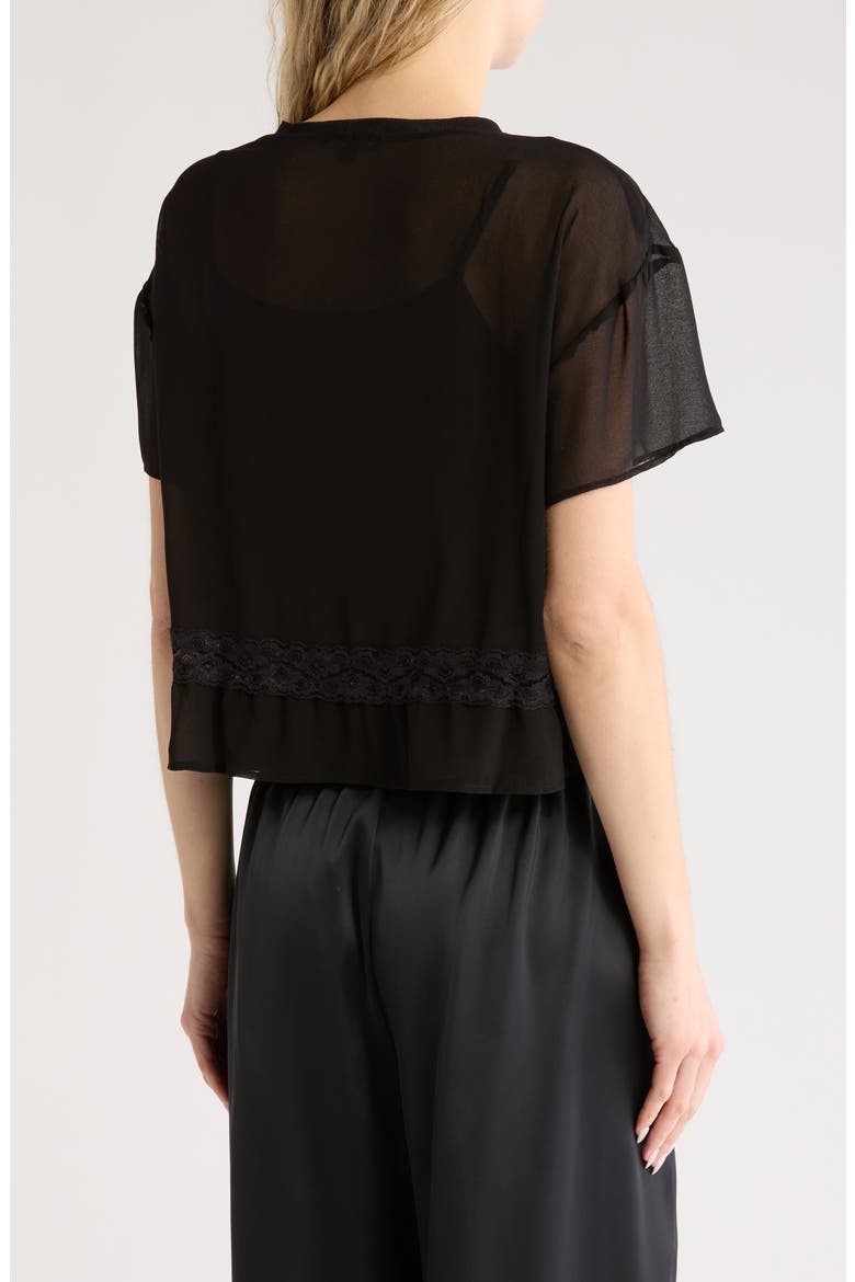 Short Sleeve Pieced Sheer Lace & Chiffon Top, Alternate, color, BLACK