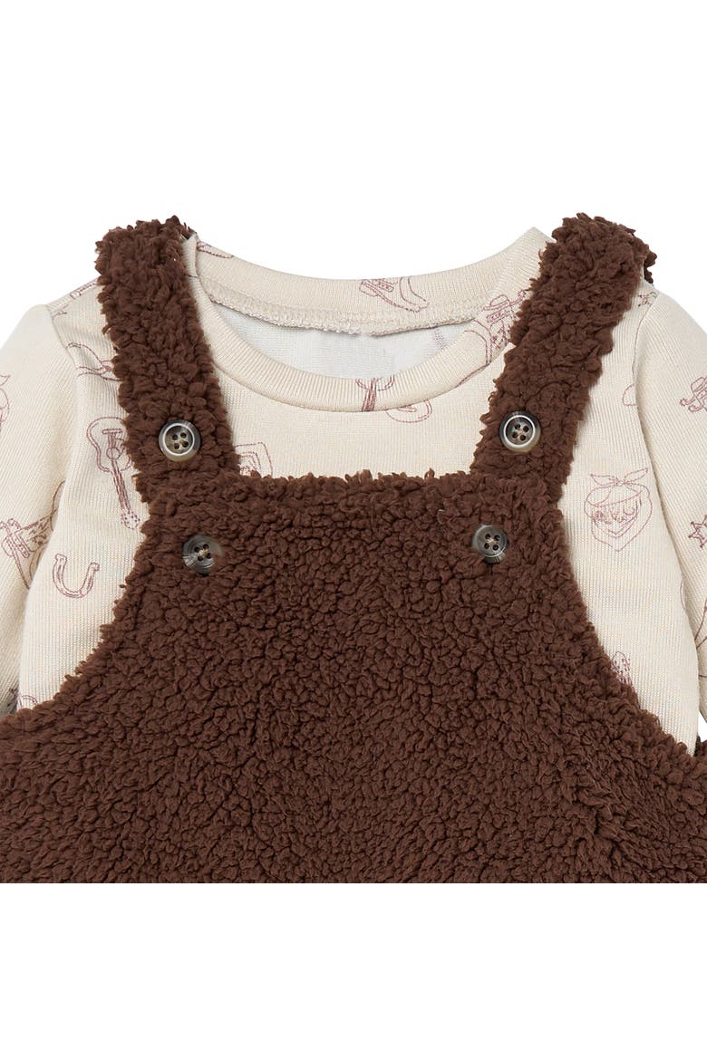 Plush Overall and Long Sleeve Top Set, Alternate, color, Rich Brown
