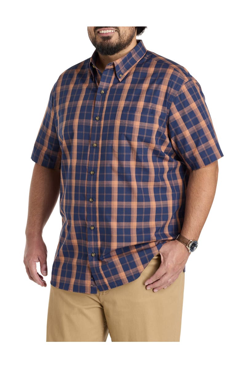 Harbor Bay by DXL Big & Tall Easy-Care Large Plaid Sport Shirt, Main, color, Navy Orange
