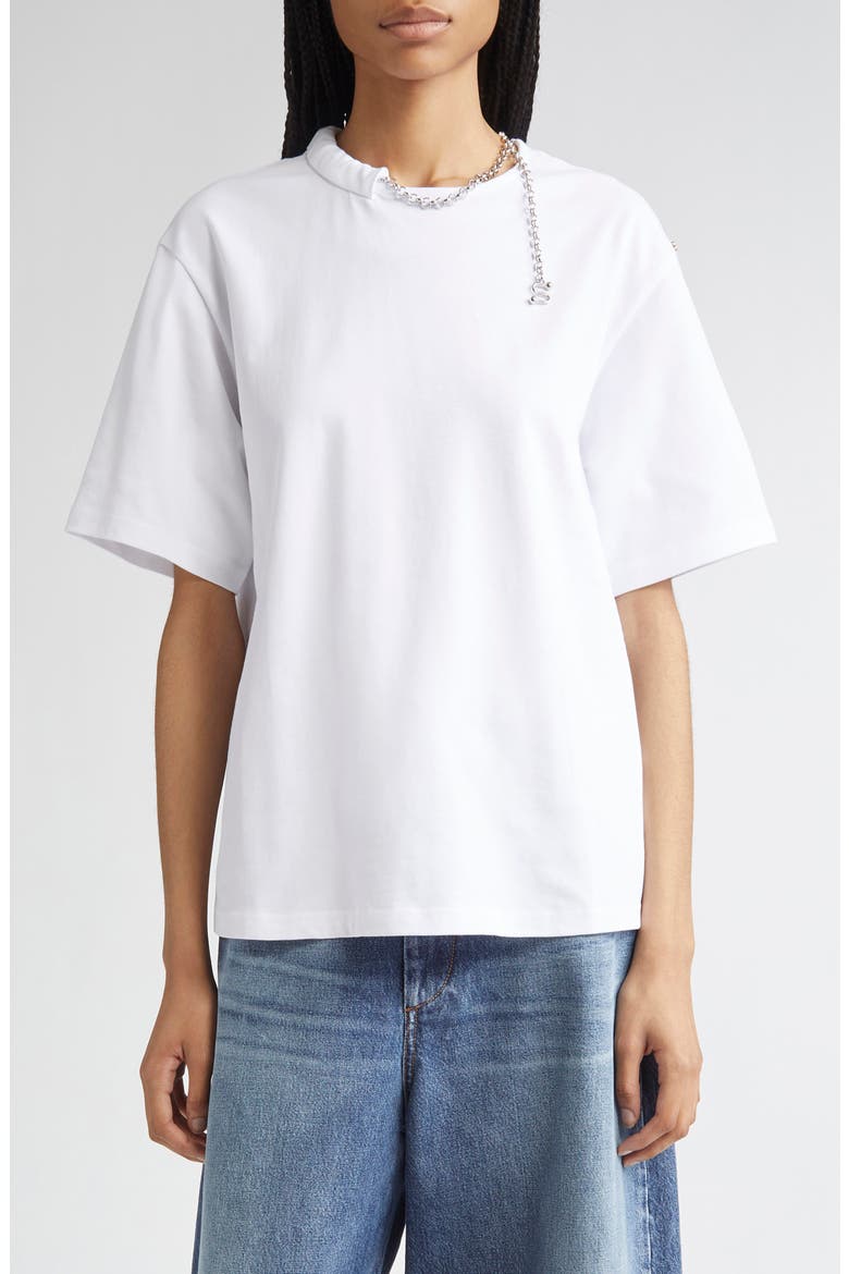 Oblato Chain Embellished Cotton T-Shirt, Main, color, OPTICAL WHITE