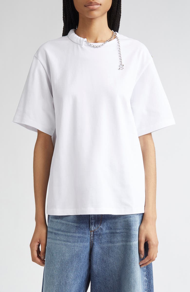 SPORTMAX Oblato Chain Embellished Cotton T-Shirt, Main, color, Optical White