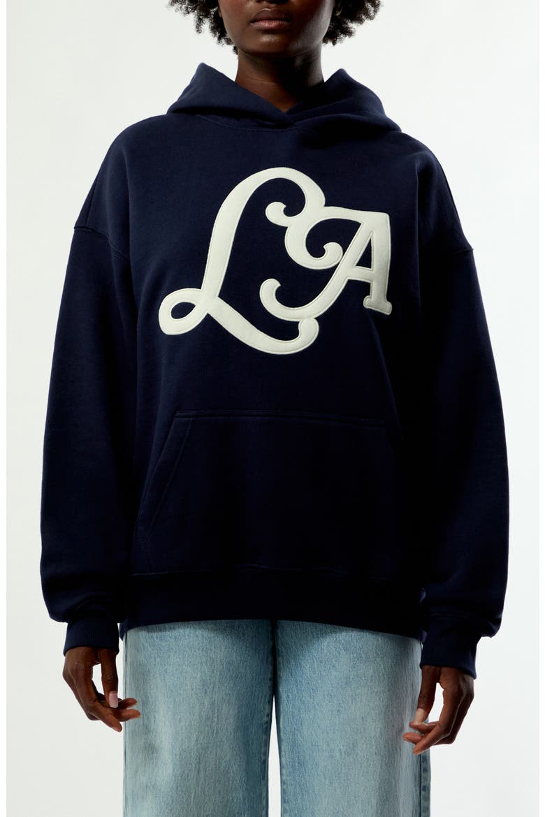 LA Oversize Cotton Blend Hoodie, Main, color, NAVY
