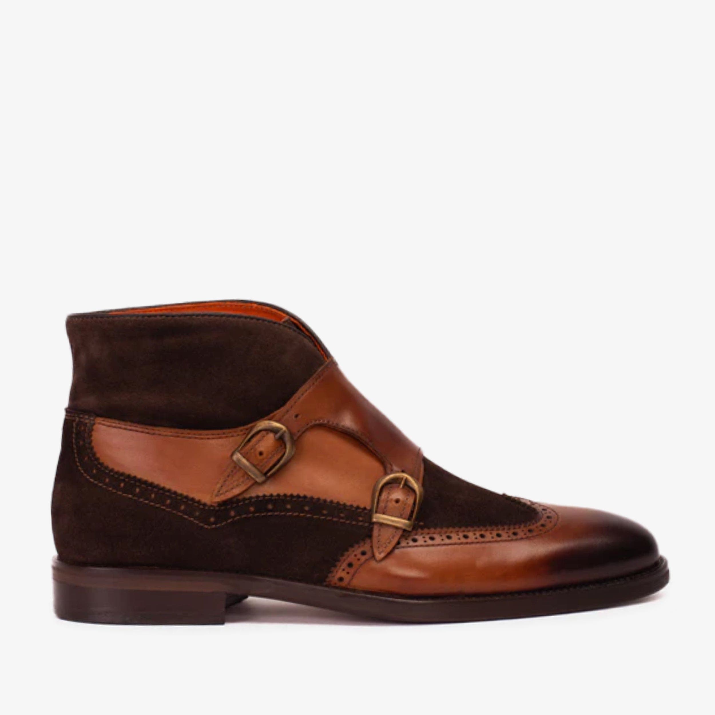 The Albus Leather & Suede Double Strap Monk Brogue Boot, Main, color, Tan