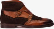 Vinci Leather Shoes The Albus Leather & Suede Double Strap Monk Brogue Boot