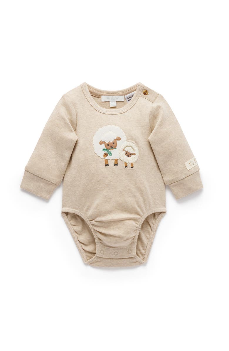 Purebaby Applique Bodysuit, Main, color, Almond Melange