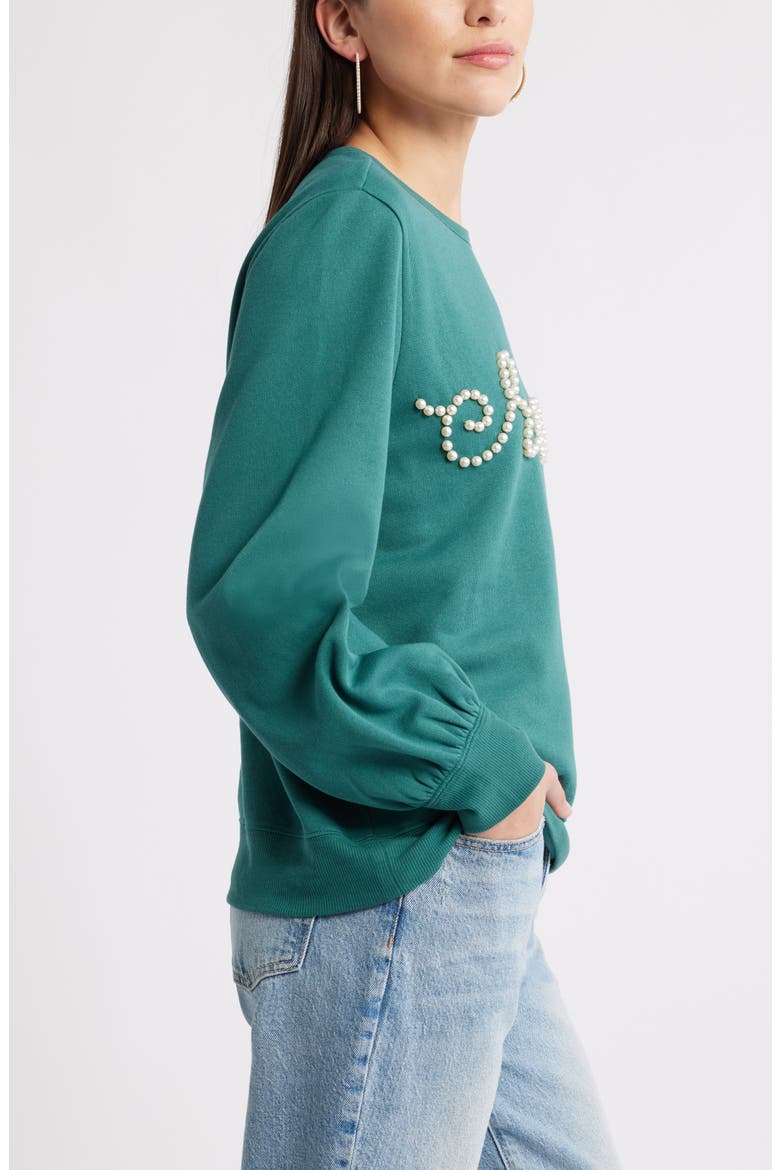 Gretchen Imitation Pearl Embellished Balloon Sleeve Sweatshirt, Alternate, color, GREEN JASPER EMBELLISHMENT