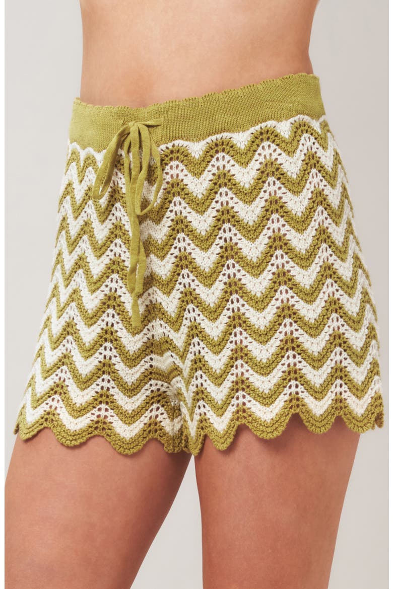 Zigzag Stripe Crochet Shorts, Alternate, color, OLIVE/ WHITE