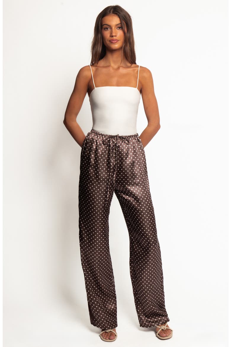 Alima Dot Wide Leg Satin Pants, Alternate, color, BROWN POLKA DOT