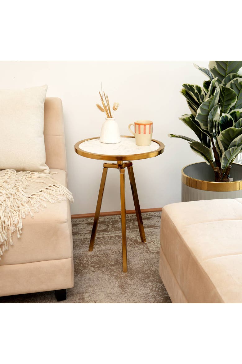 Round Marble Top Side Table Gold Metal Frame End Table Accent Furniture, Alternate, color, Gold - 16x16x22"