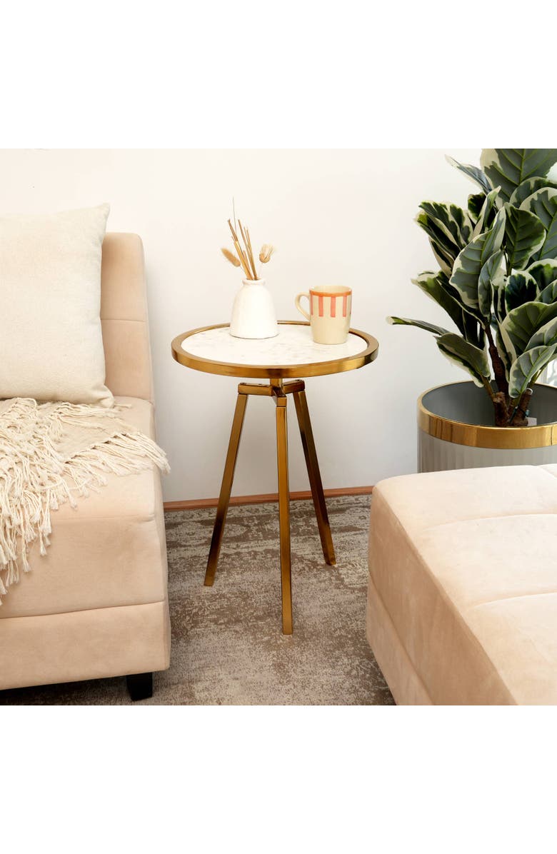 Expo Bazaar Round Marble Top Side Table Gold Metal Frame End Table Accent Furniture, Alternate, color, Gold - 16X16x22"