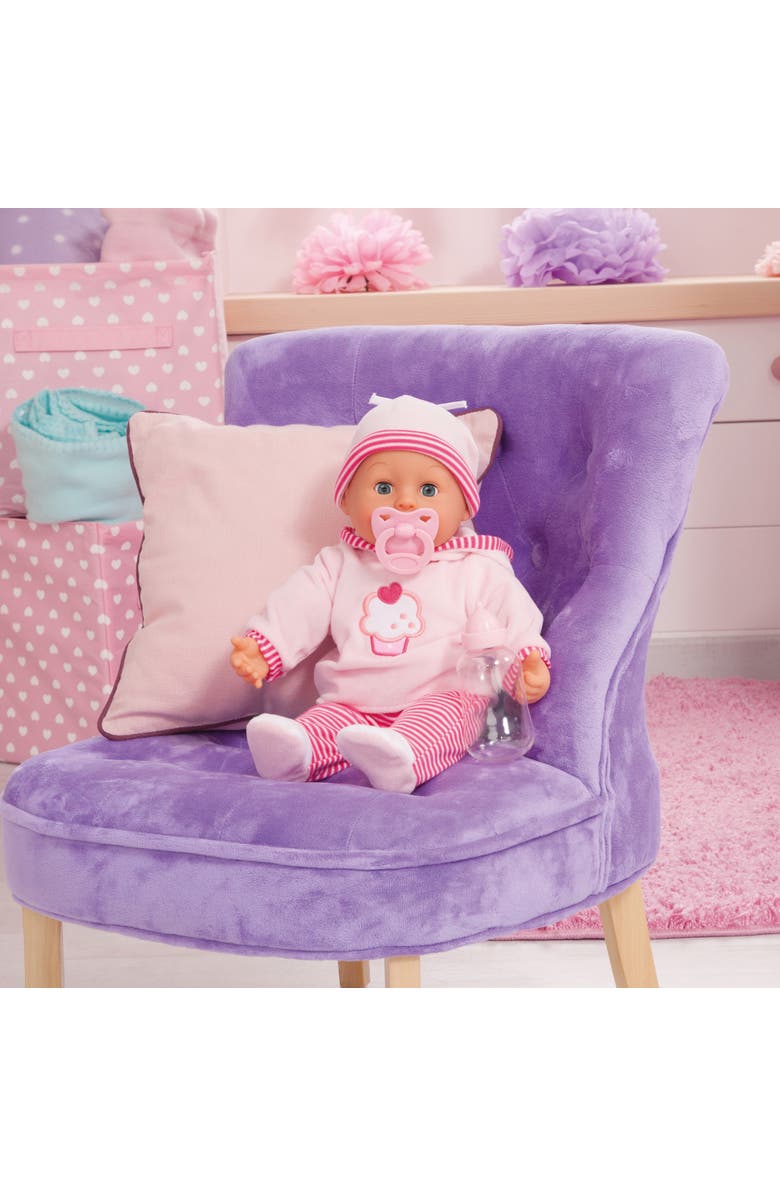 Bayer Design First Words Baby Pink Cupcake 24 Sounds 15" Doll Pacifier & Bottle, Alternate, color,