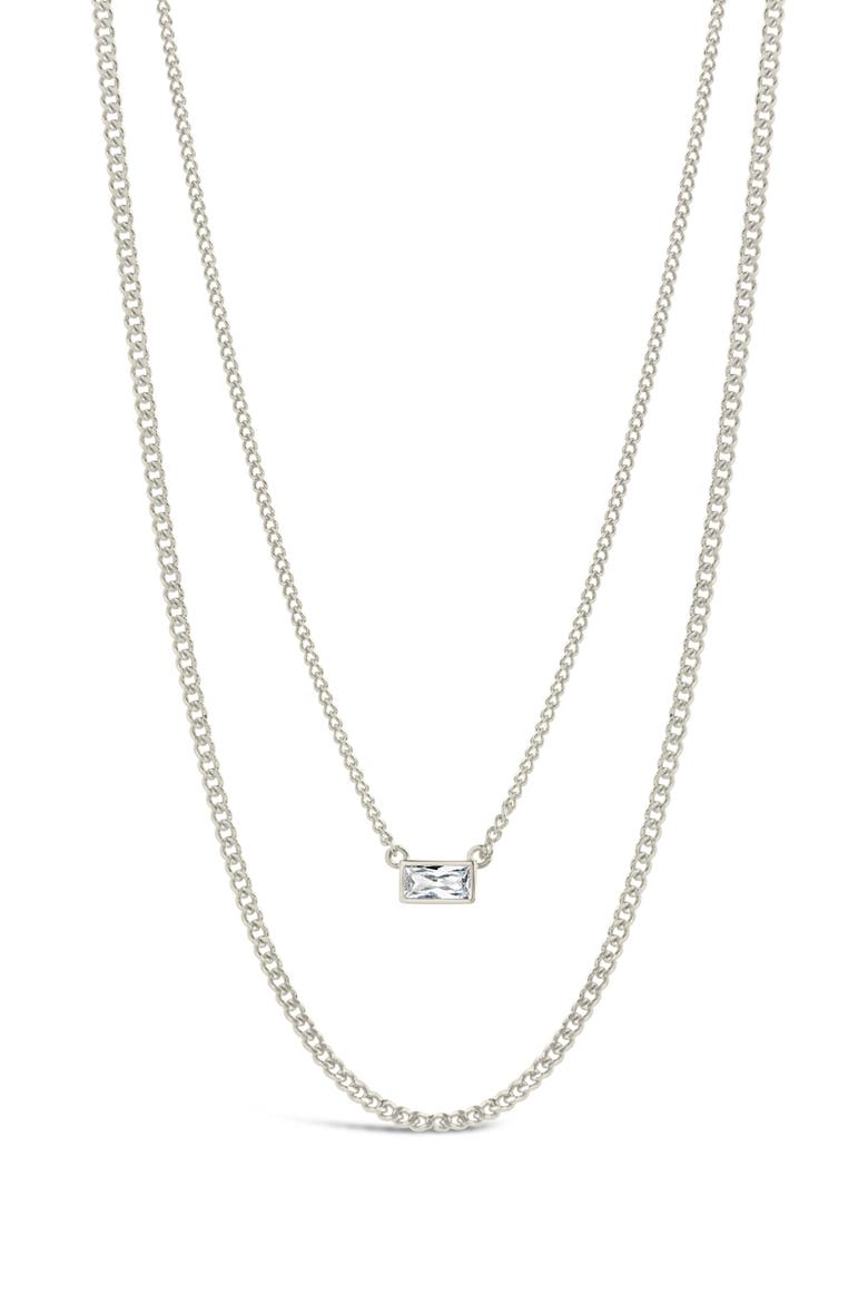 Baguette CZ Curb Chain Layered Necklace, Alternate, color, SILVER
