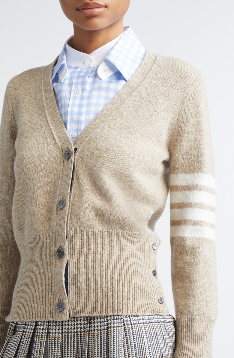 Thom Browne Classic 4-Bar Jersey Stitch Wool Cardigan, Alternate, color, Khaki