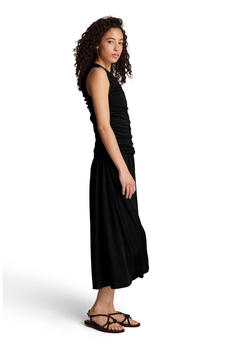 Ruched Sleeveless A-Line Midi Dress, Alternate, color, BLACK