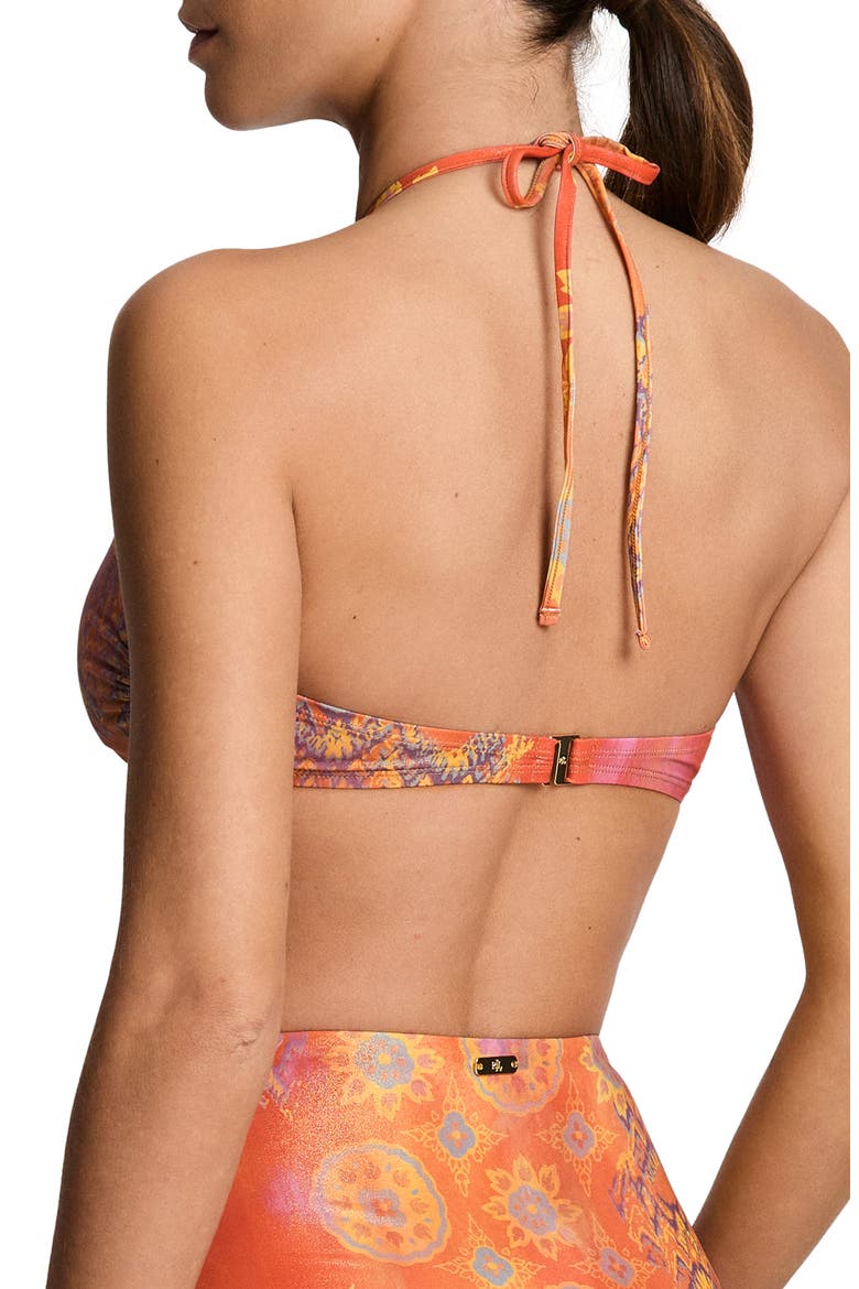 Shirred V-Wire Bikini Top, Alternate, color, CORAL MULTI