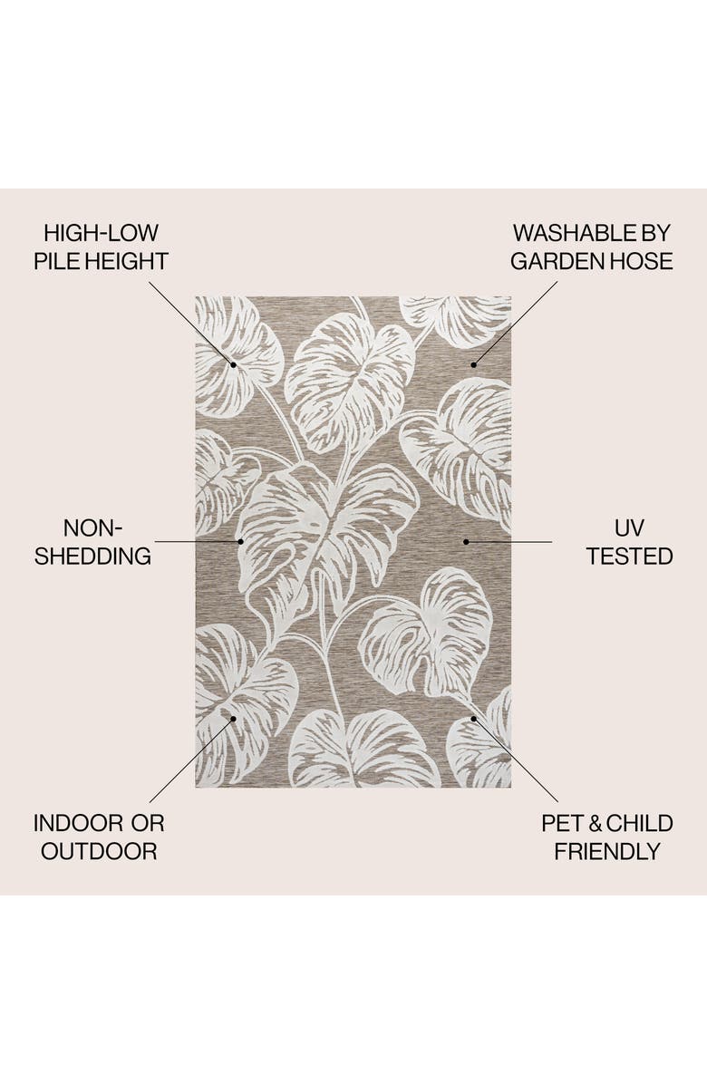 JONATHAN Y Tobago High-Low Two-Tone Monstera Leaf Indoor/Outdoor Area Rug, Alternate, color, Brown/Ivory