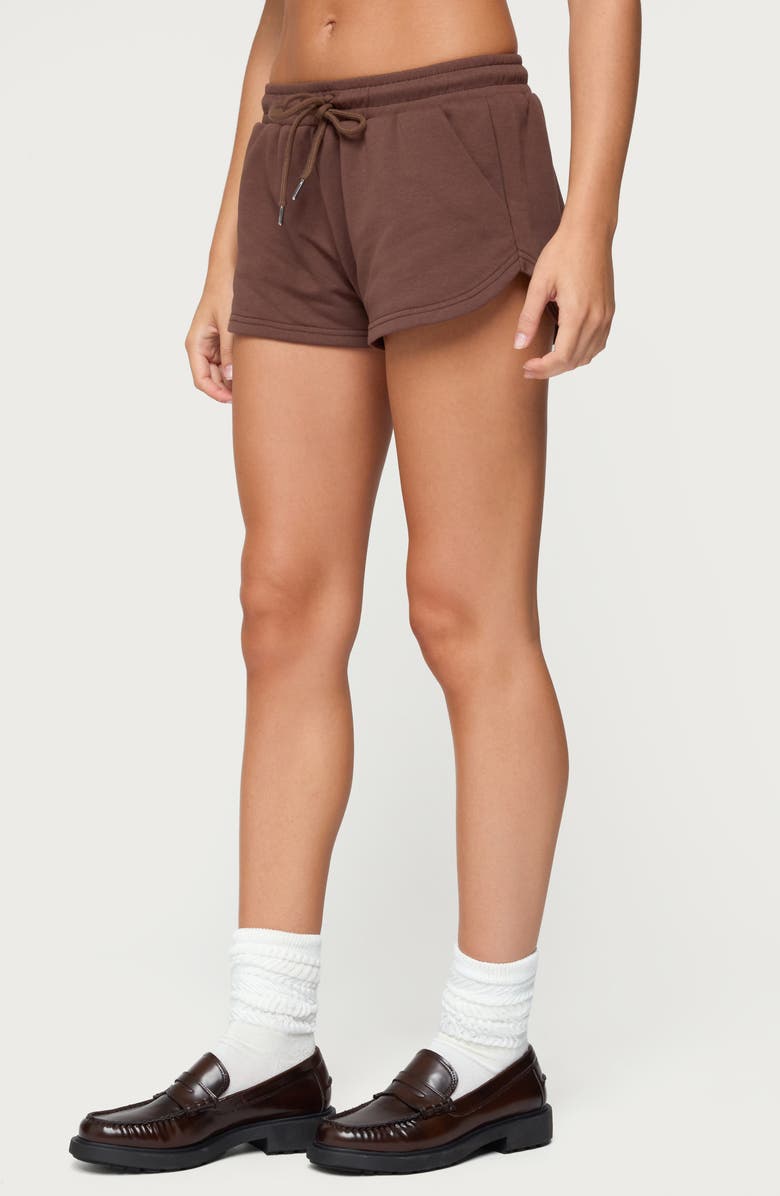 EDIKTED Kordelia Drawstring Sweat Shorts, Alternate, color, Brown