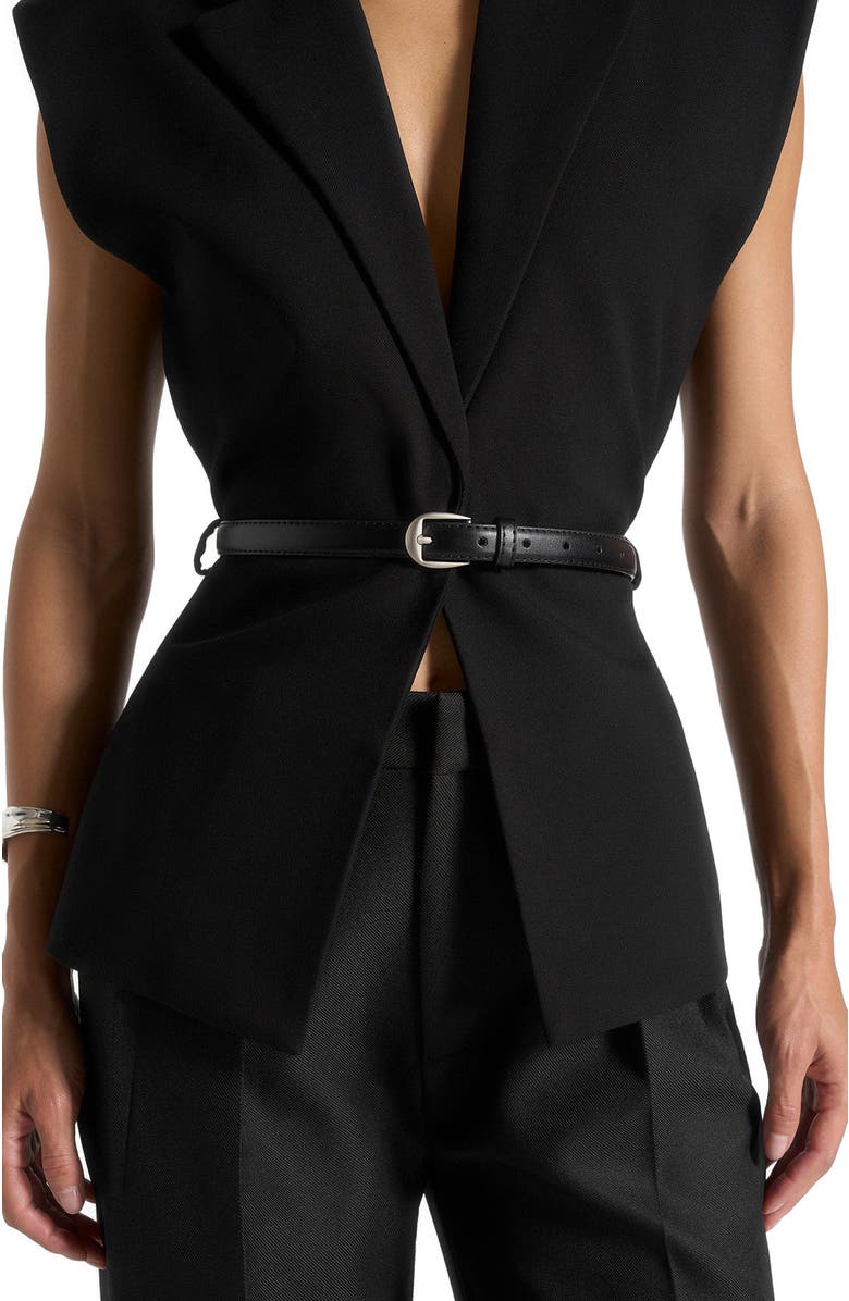 Manière De Voir Linda Tailored Wide Shoulder Cinched Waistcoat, Alternate, color, Black