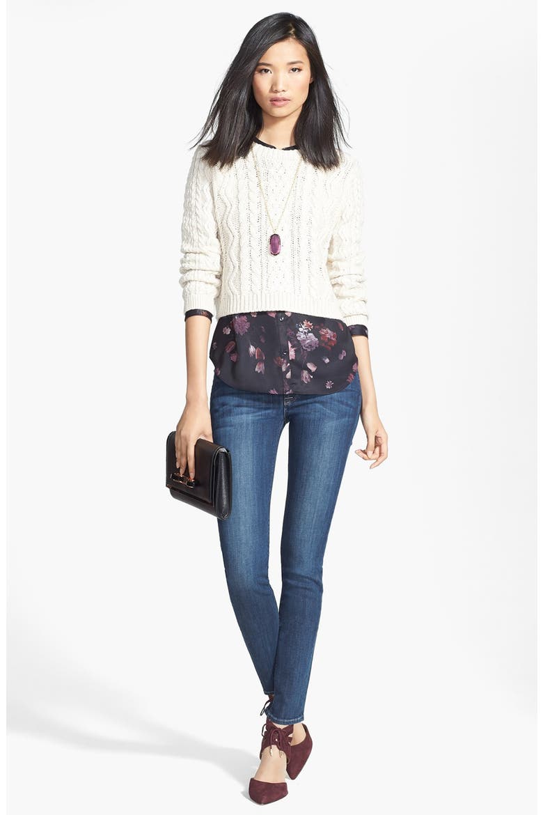 Lace Inset Blouse, Alternate, color, BLACK FLORAL