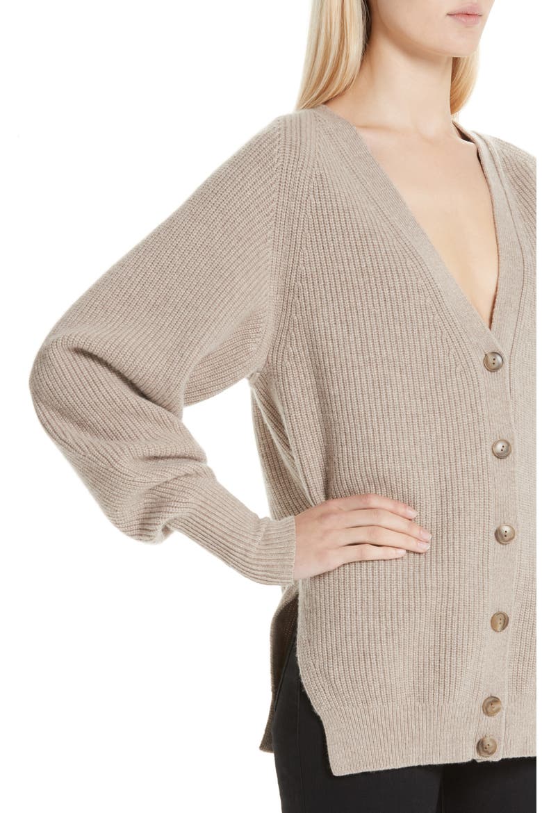 Puff Sleeve Merino Wool & Cashmere Blend Cardigan, Alternate, color, OATMEAL MELANGE