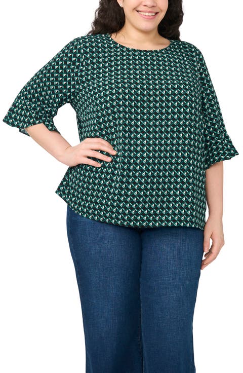 Ruffle Cuff Print Top
