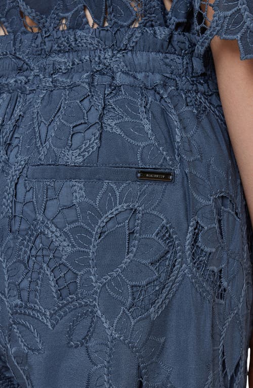 Allsaints Charli Embroidered Straight Fit Trousers In Dusty Blue