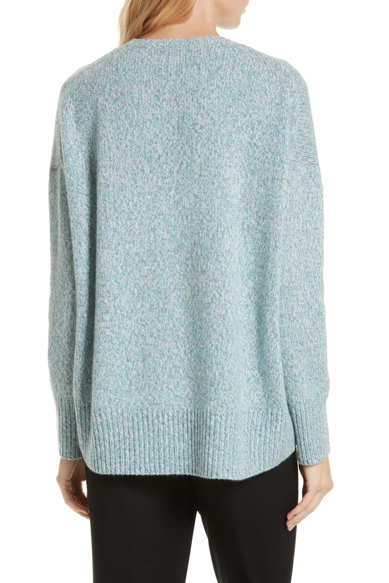 High/Low Cashmere Tweed Sweater, Alternate, color, AQUA SMOKE TWEED