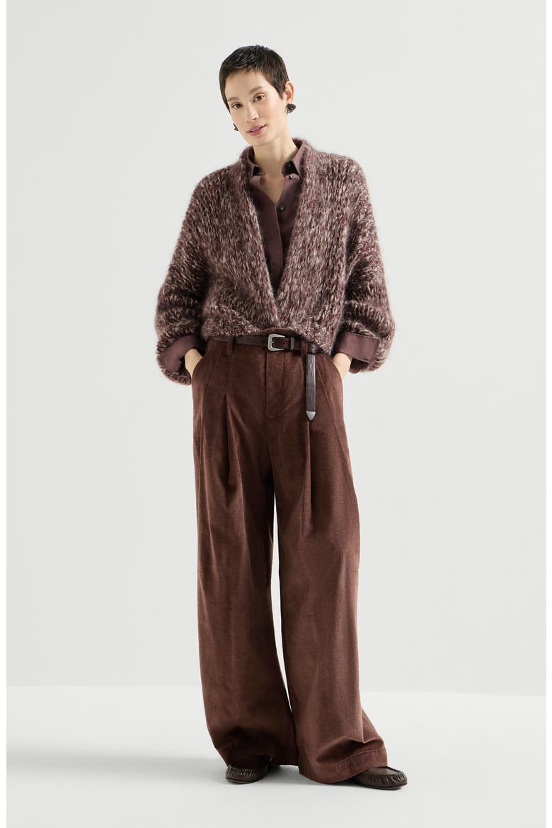 Stretch cotton and cashmere corduroy five-pocket baggy trousers with monili, Alternate, color, Chocolate