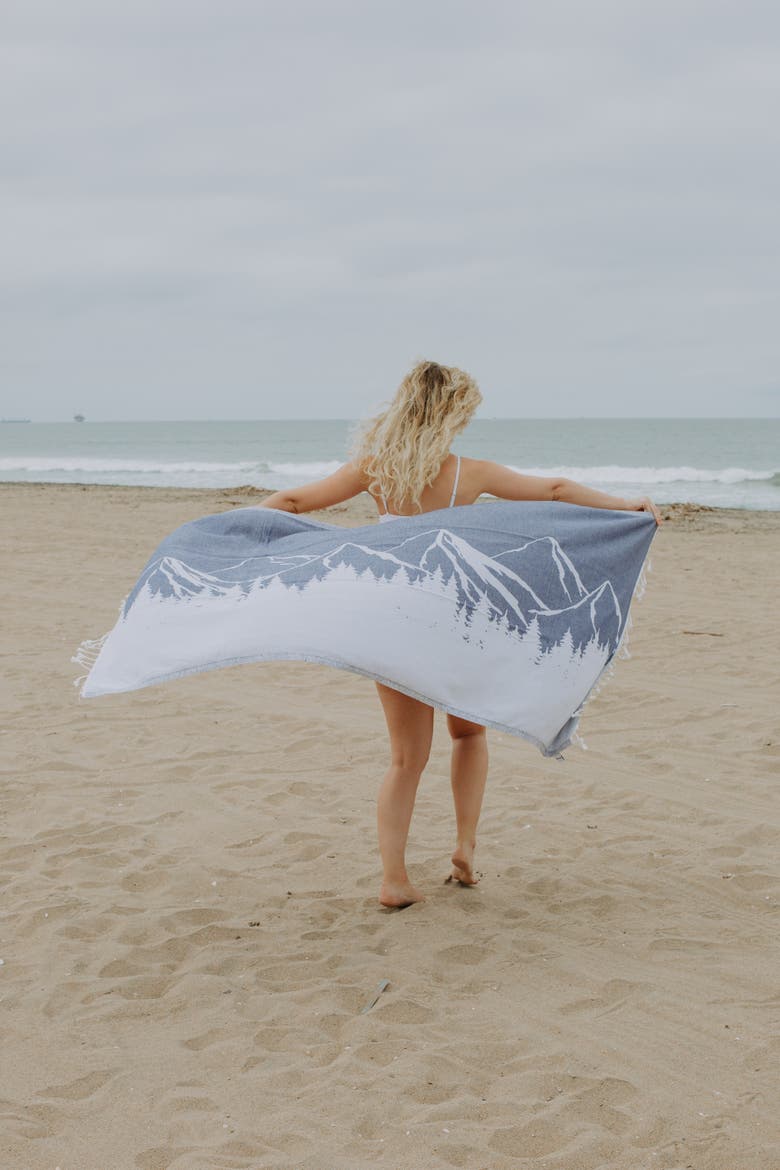 Mountain 100% Cotton Reversible Turkish Towel, Alternate, color, Navy