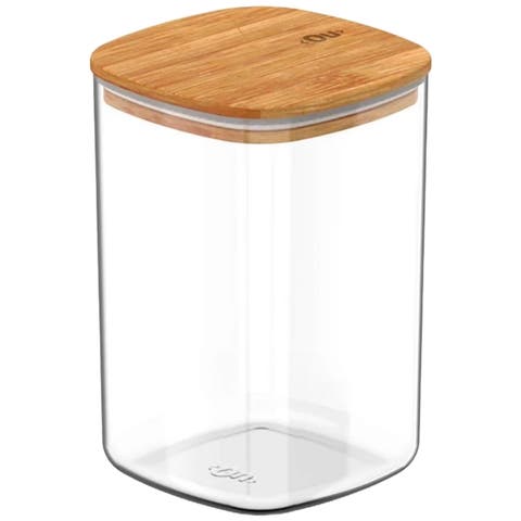 Clear Stackable Airtight Food Storage Container with Wood Lid