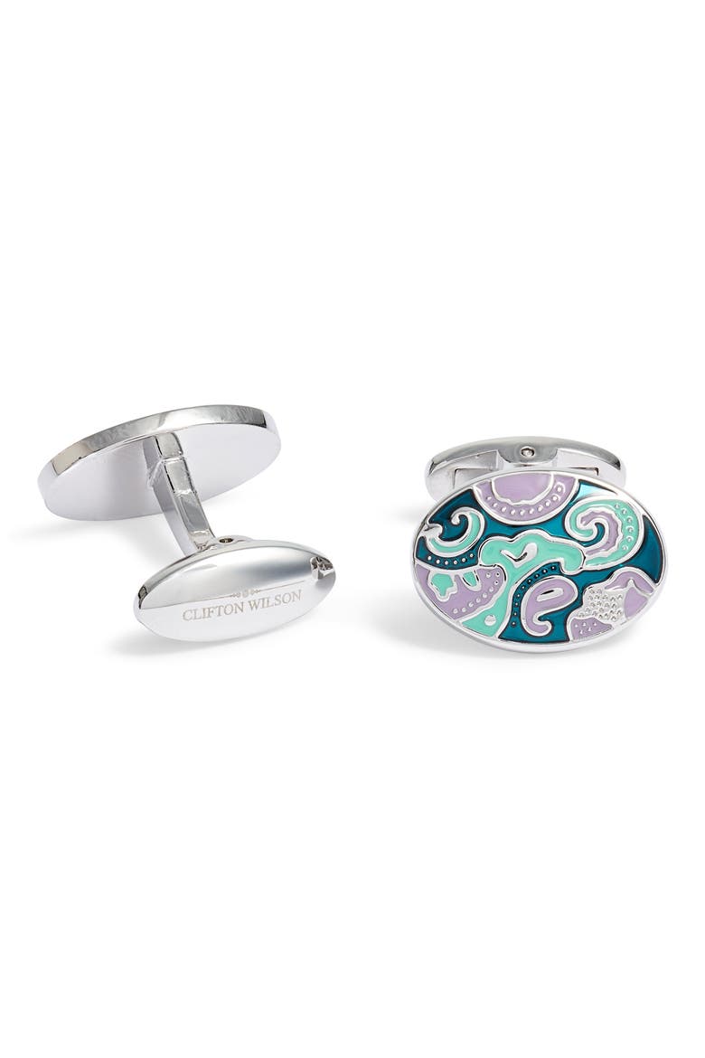 Oval Paisley Cuff Links, Main, color, LAVENDER