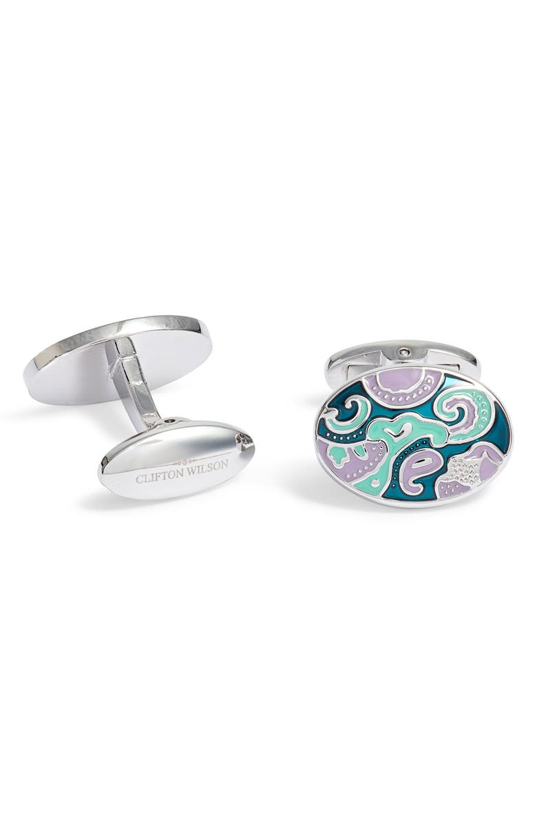 CLIFTON WILSON Oval Paisley Cuff Links, Main, color, Lavender