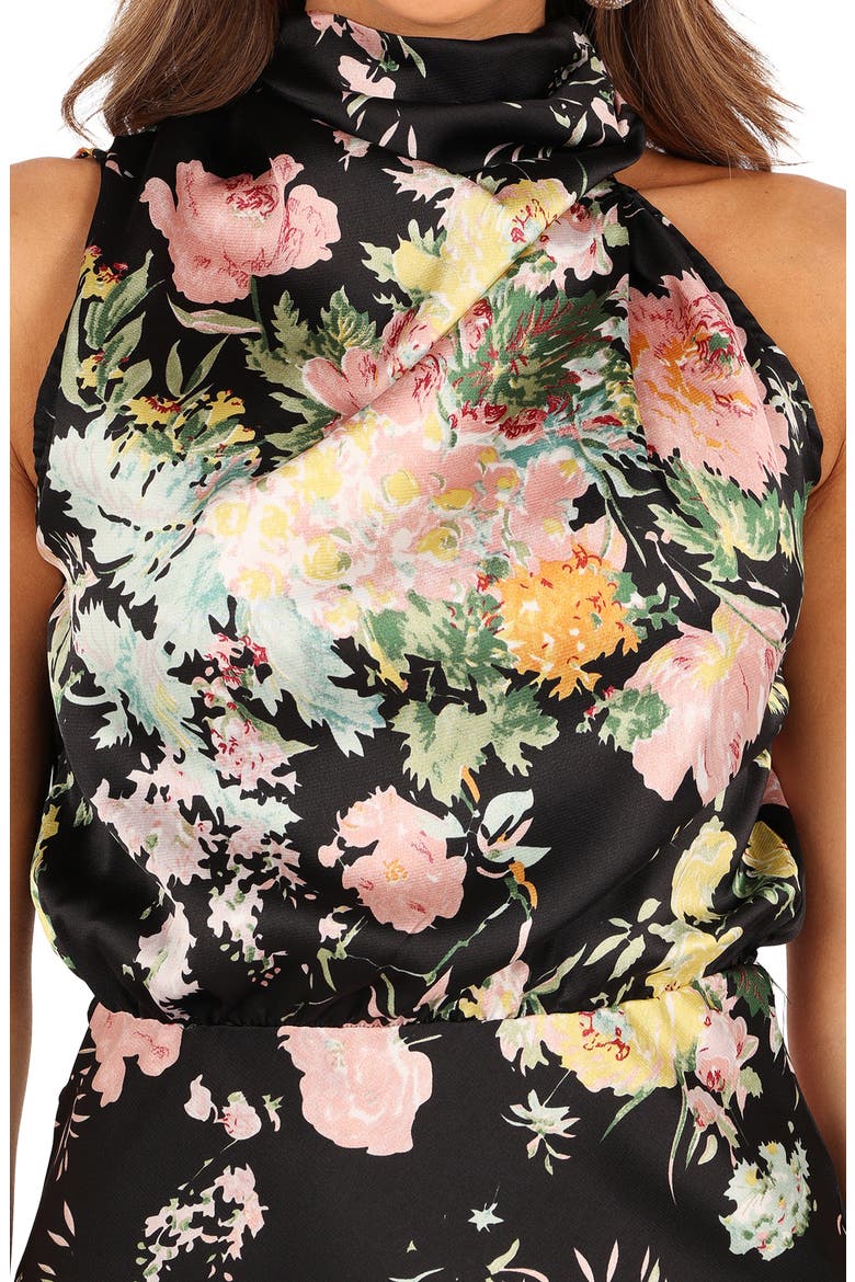 Anabelle Floral Halter Neck Satin Minidress, Alternate, color, BLACK FLORAL