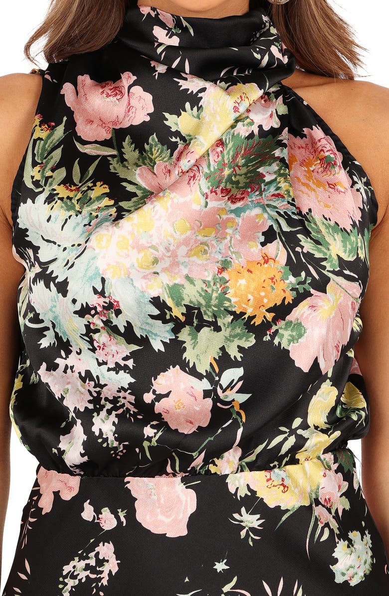 Petal & Pup Anabelle Floral Halter Neck Satin Minidress, Alternate, color, Black Floral
