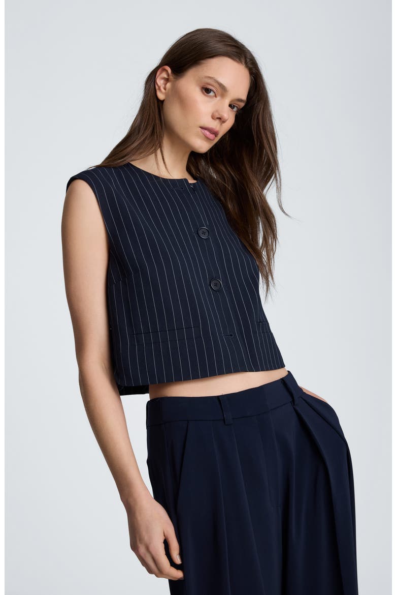 Pinstriped Boxy Vest, Alternate, color, DARK NAVY/ OYSTER