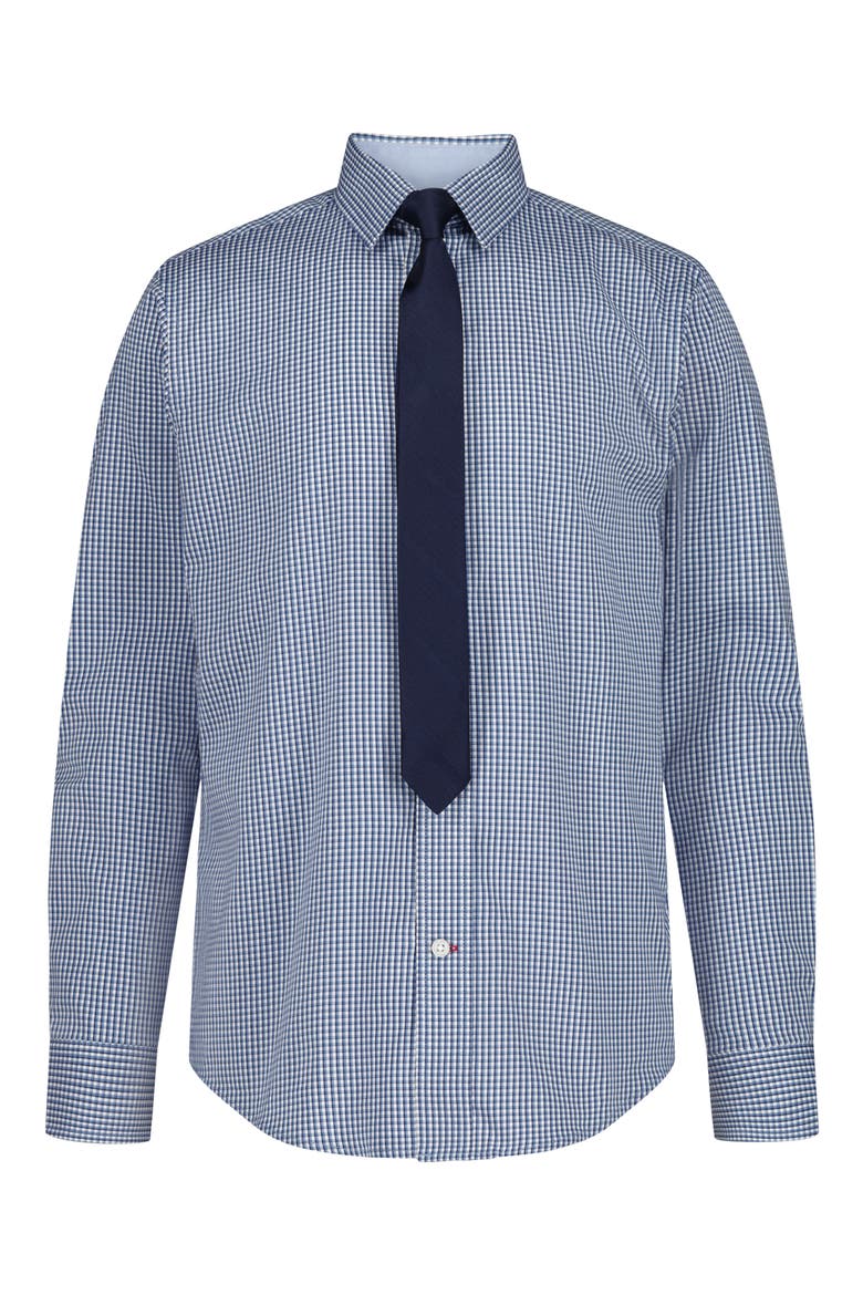 blue checkered dress shirt with tie New York Cut Away Collar Dress Shirt