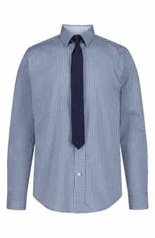 Kids' Murray Check Stretch Dress Shirt & Tie Set