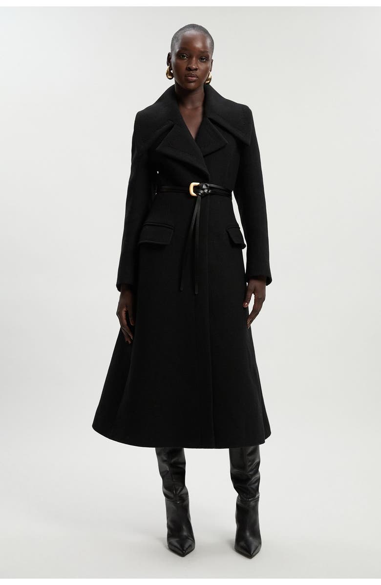 Karen Millen Wool Shawl Collar Belted Midi Coat, Main, color, Black